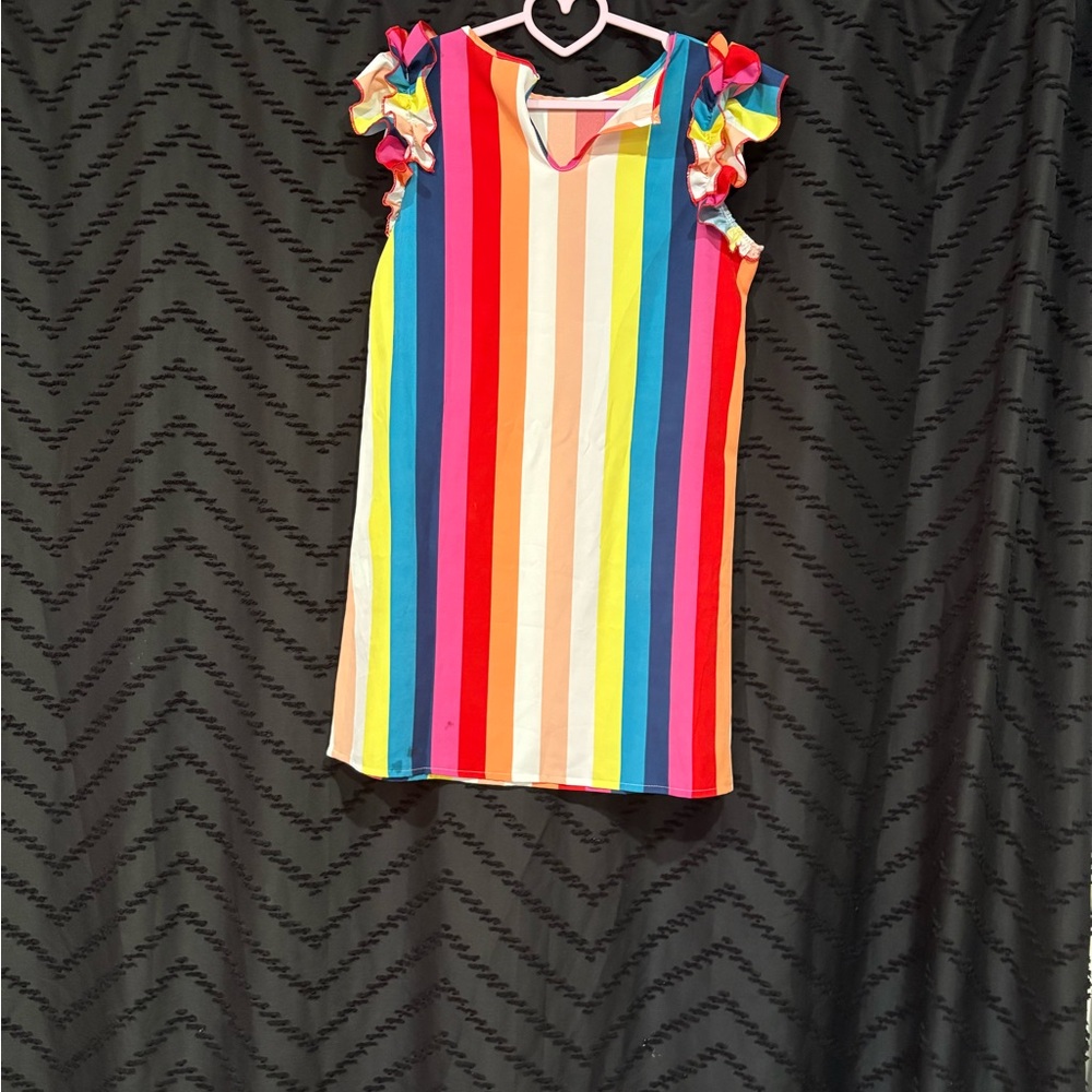 Multicolor Striped Teen Ruffle Sleeved Dress